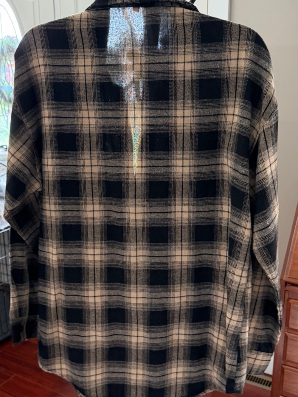 Black and Cream Plaid Button-Up Shirt - Picture 2 of 2